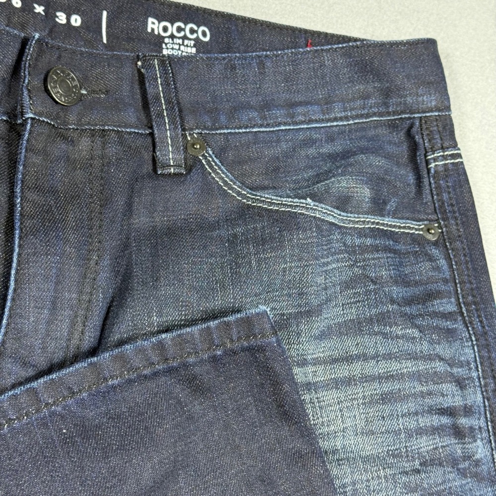 Express Jeans Rocco Slim Fit Low Rise Bootcut Dark Wash Denim Mens 36x30